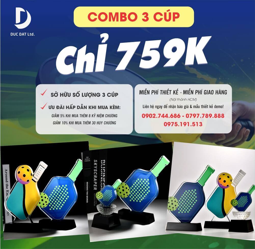 Mẫu cúp Pickleball phù hợp giải phong trào và chuyên nghiệp