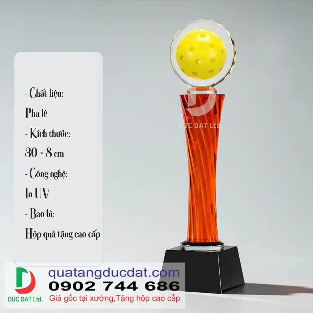 Cúp pha lê Pickleball 40, sang trọng, kèm hộp quà cao cấp