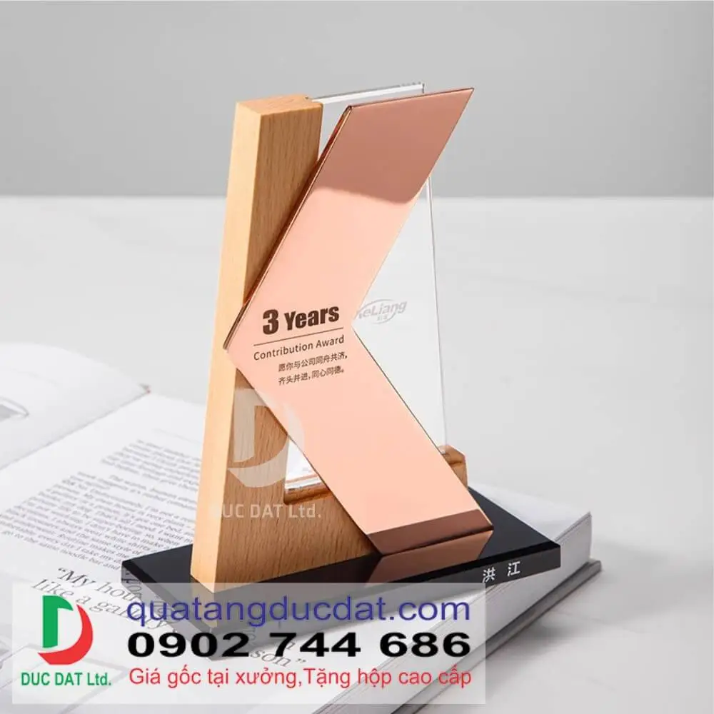 Cúp Gỗ Kim Loại 02 - Cúp Vinh Danh Sang Trọng Khắc Logo Theo Yêu Cầu