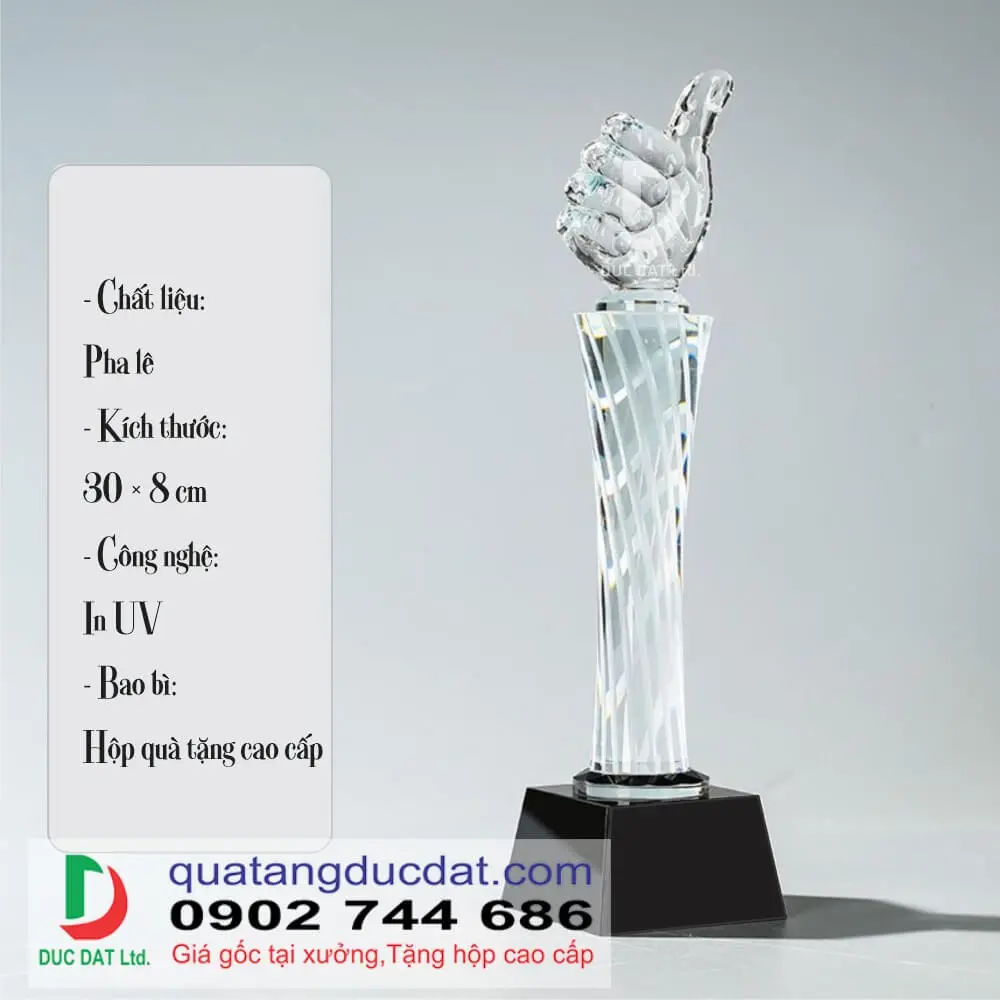 Cúp pha lê 181 hình bàn tay Like sang trọng – Quà Tặng Đức Đạt